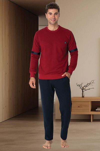 Mecit Pijama Plus Size Men's Pajamas Set 95% Cotton 5% Lycra 2 Thread knitted.The model is with pocket details