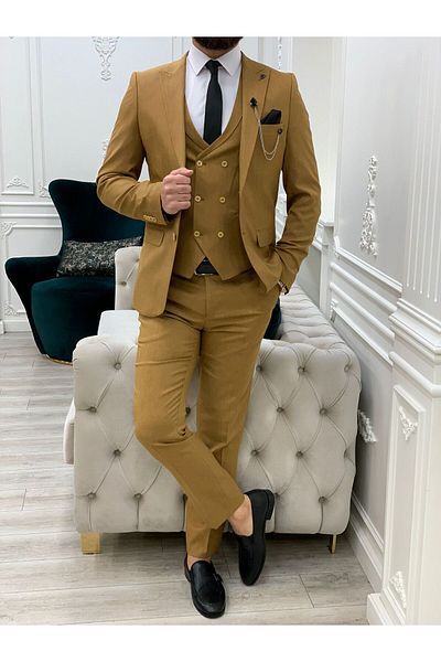 LONATOLİA Men's Suit Swallow Collar Italian Cut Slim Fit Jacket Vest Pants