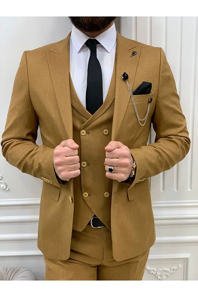 LONATOLİA Men's Suit Swallow Collar Italian Cut Slim Fit Jacket Vest Pants