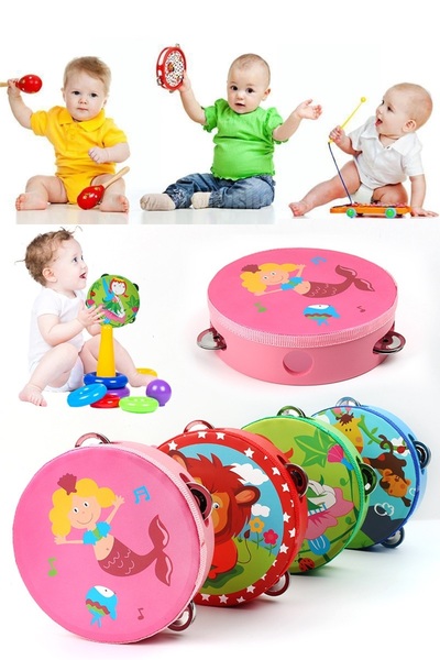 AyasEğiticiOyuncak Türk Yapımı Hakiki Deri Tef 16 Cm Ahşap 4 Zilli Def (1 Adet)