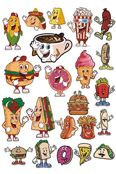 Reysa Tasarım مجموعة ملصقات الطعام - 1 15 قطعة للهاتف والكمبيوتر اللوحي والكم...