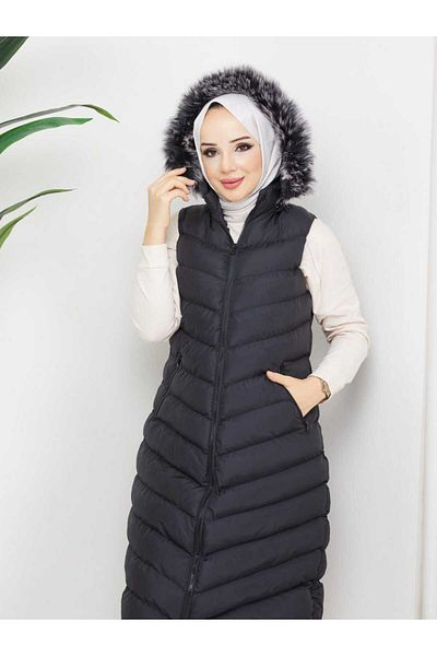 KMKkombin new season women's long puffer vest hooded