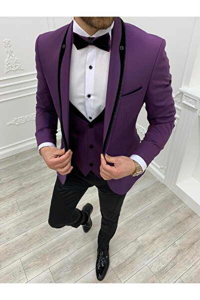 LONATOLİA Erkek Smokin Damatlık Simli Şal Yaka İtalyan Kesim Slim Fit Ceket Y...