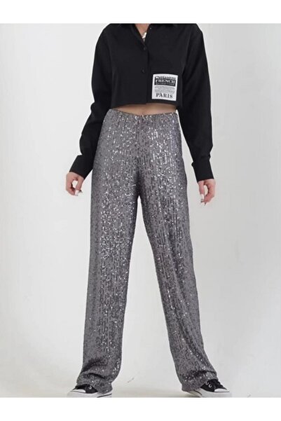 Özgürbutik PAYET İŞLEMELİ ASTARLI PLAZZO PANTOLON