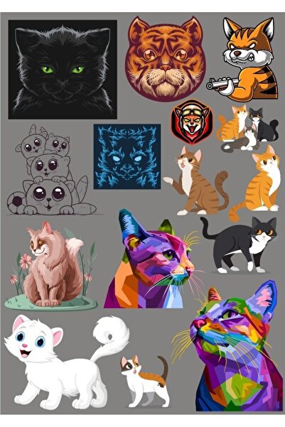 Reysa Tasarım مجموعة ملصقات القطط مكونة من 7 ملصقات مكونة من 16 قطعة للهاتف و...