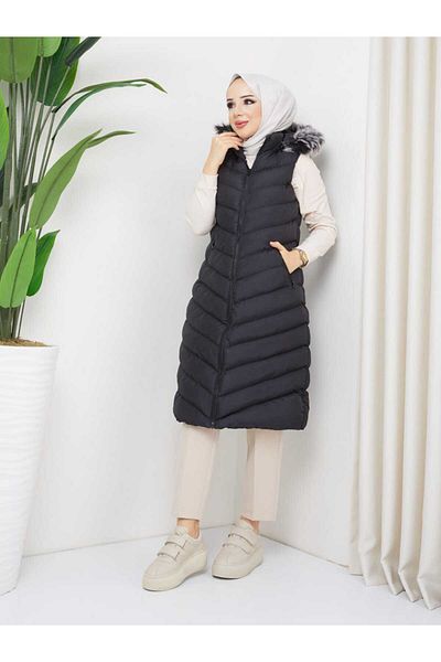 KMKkombin new season women's long puffer vest hooded
