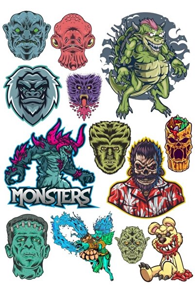 Reysa Tasarım مجموعة ملصقات مونستر مكونة من 15 قطعة للهاتف والكمبيوتر اللوحي ...