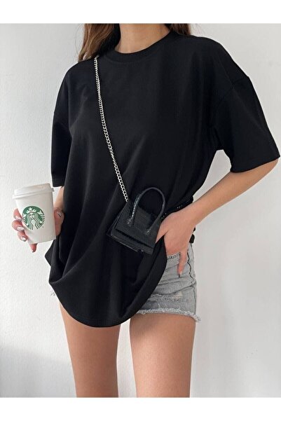 Beybun boutique Unisex Pamuk Bisiklet Yaka Boyfriend Örme Oversize T-shirt