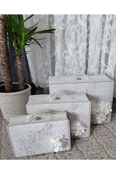 Duru Çeyiz Sandıkları 3 Lü Söz Nişan Bohça Gelin Düğün Çeyiz Set