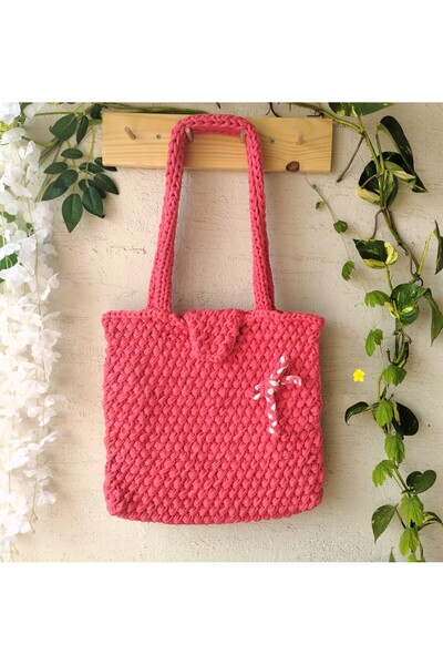 NeednStore Geantă de umăr pentru femei, tricotată manual, roz, croșetată