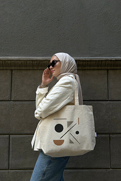 feinas Kanvas Tote Çanta - Geometri (45x40x10cm - 320gr %100 Pamuk)
