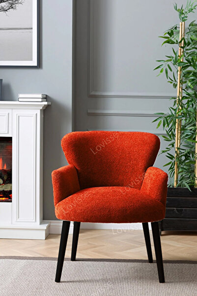 LOVİSSE HOME Turuncu Siyah Ayak Teddy Berjer , Salon, Balkon, Ofis, Bekleme, Güzellik Merkezi