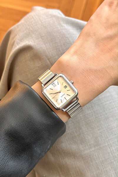 pierrose Silver Color Metal Cord Vintage Square Minimal Women's Wristwatch