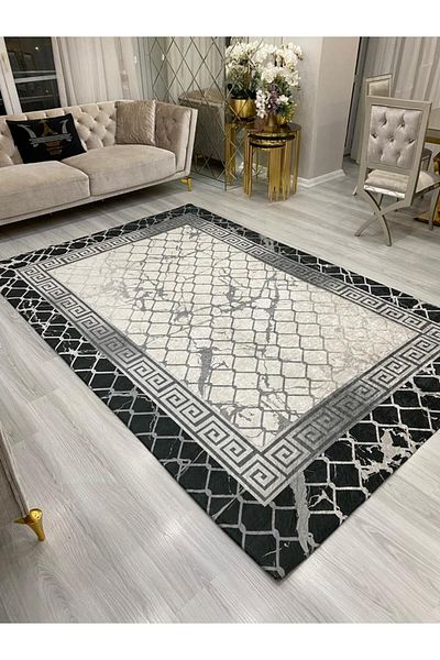 ALLGELSİN New Season Elastic Carpet Cover Decorative Washable Digital Printing Carpet Cover Modern Striped Cover