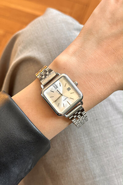 pierrose Silver Color Metal Cord Vintage Square Minimal Women's Wristwatch