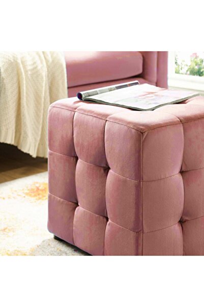 DeccoStil Pembe Kare Puf Dikişli En*boy 45*45 Cm Yükseklik 45 Cm