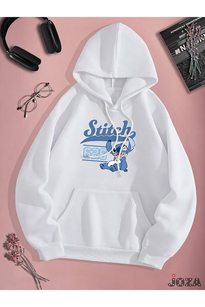 Joza Outdoors Unisex Γυναικεία ανδρική βασική βελονιά Lilo Angel με εμπριμέ ασπρόμαυρη μπλούζα φλις με κουκούλα