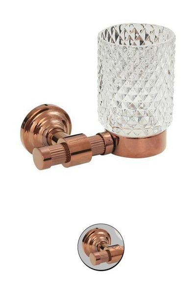 Maya Line Pvd Rose Mounted Toothbrush Holder Frosted Glass 100% Brass