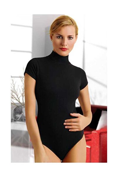 Anıt Жіночий боді з кнопками, рибальський комір, короткі рукави (6 штук) Чорн...