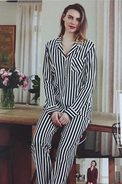 Eros Жіночий чорний піжамний комплект з ґудзиками спереду 951