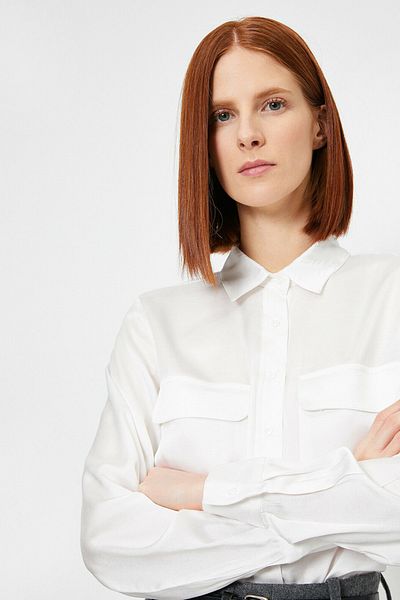 Koton Women's Long Sleeve Pocket Detailed Shirt