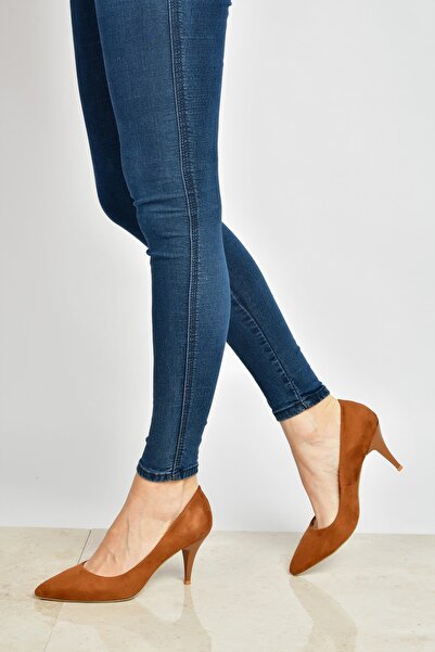 Shoes Time Taba Süet Kadın Topuklu Ayakkabı 18Y 11905