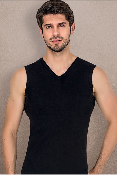 ali altun iç giyim 2022 Ribbed Men's Black Sleeveless V-Neck