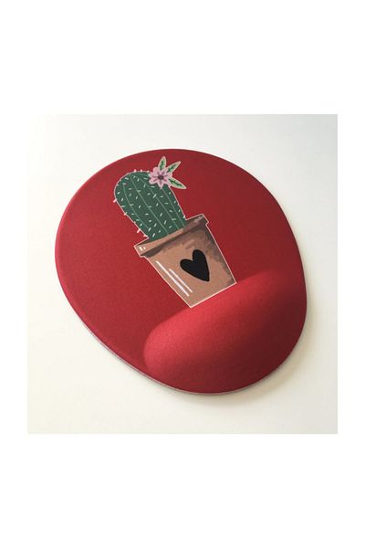 Officeküp Mouse Pad with Wrist Support Red Cactus