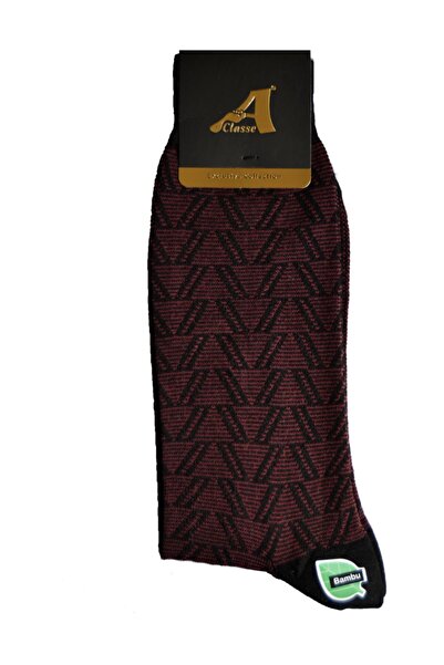 A CLASSE Thin Bamboo Cross Line Pattern Jacquard Black-Burgundy Men's Socks