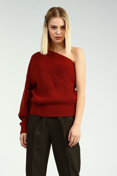 Collezione Kiremit Çapraz Omuz Detaylı Tek Kol Kadın Kazak