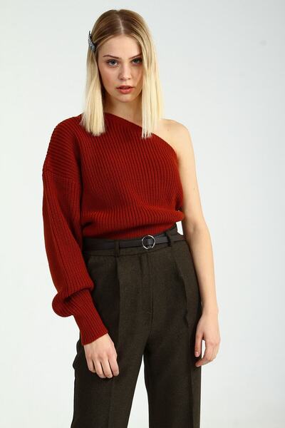 Collezione Kiremit Çapraz Omuz Detaylı Tek Kol Kadın Kazak