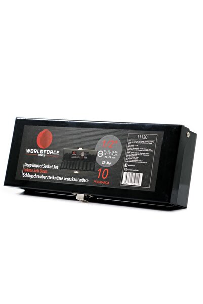 WORLDFORCE TOLLS Worldforce 1/2" Long Impact Socket Set with Metal Box 10-24mm 10 Piece Set