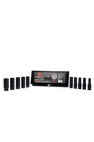 WORLDFORCE TOLLS Worldforce 1/2" Long Impact Socket Set with Metal Box 10-24mm 10 Piece Set
