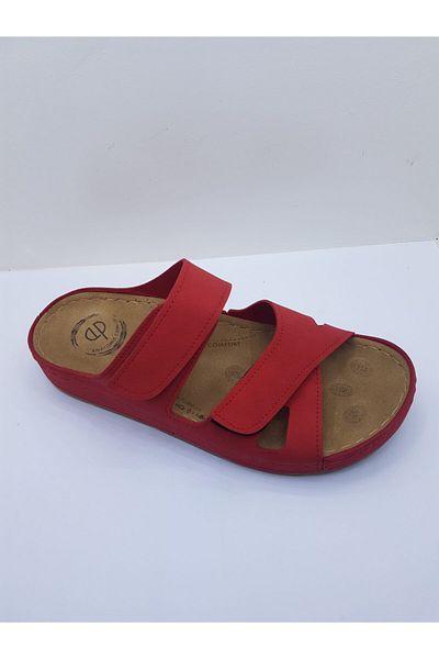MULEX Women's Red Orthopedic Soft Sole Velcro Slippers