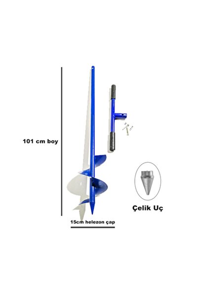 Emek Toprak Burgusu (MONTAJLI KOLLU) Su Sondajı-direk-fidan Dikme Aparatı 101 Cm Boy 15 Cm Helezon