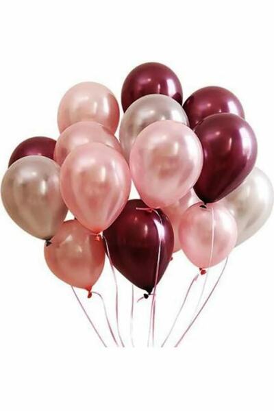 Parti dolabı 50 Adet Rose Gold- Gümüş - Bordo Metalik Balon 3'Lü Renk - 12 İnç
