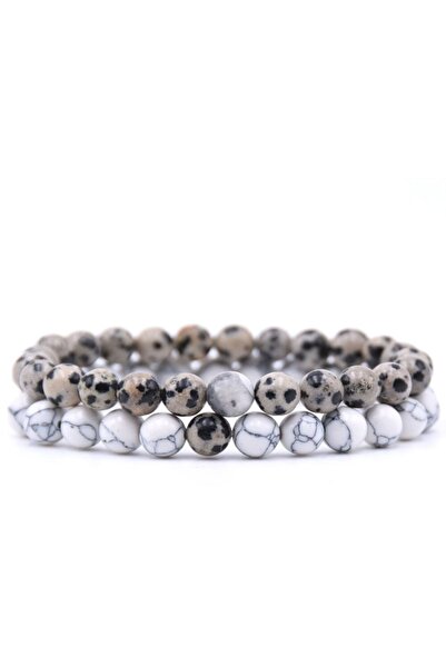 Dalmatian Jasper-White Havlit Natural Stone Men's Double Bracelet