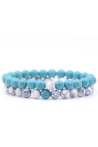 Kusakli Turquoise-white Howlite Double Men's Natural Stone Bracelet Set