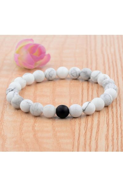 Kusakli Single Matte Onyx White Howlite Natural Stone Bracelet