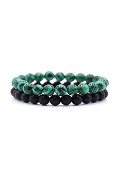 Kusakli Double Malahit Matte Onyx Natural Stone Bracelet Set