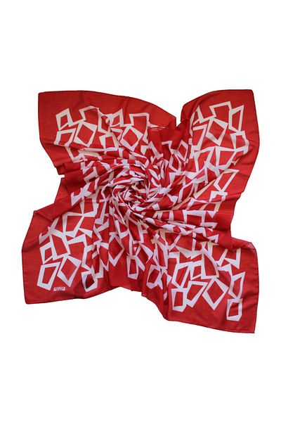 Hint İpek 140x140 Geometric Pattern Shawl Scarf Red
