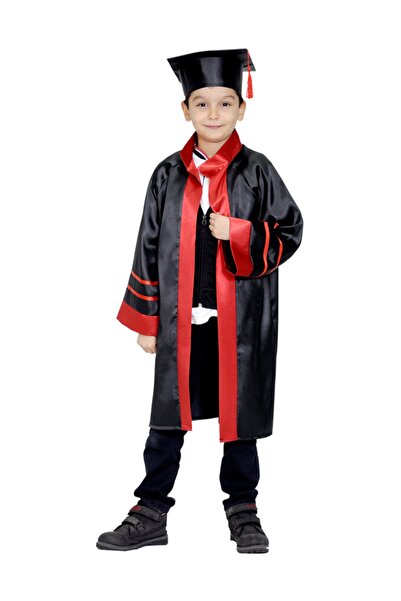 Mezuniyetshop كاب كيوب المدرسة الابتدائية أسود أحمر مخطط