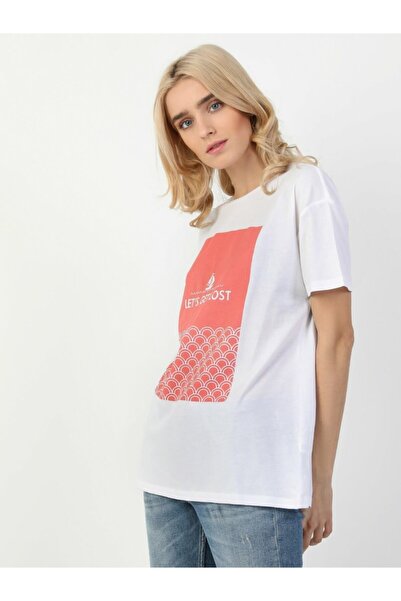 Colin's تي شيرت نسائي أبيض قصير الأكمام محبوك برقبة دائرية