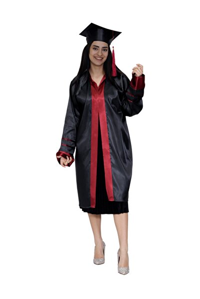 Mezuniyetshop Robă de absolvire Liceu Negru cu dungi Bordeaux