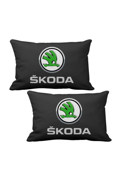 ASR Skoda 2 Piece Luxury Car Neck Pillow Black And Wooden Logo Keychain