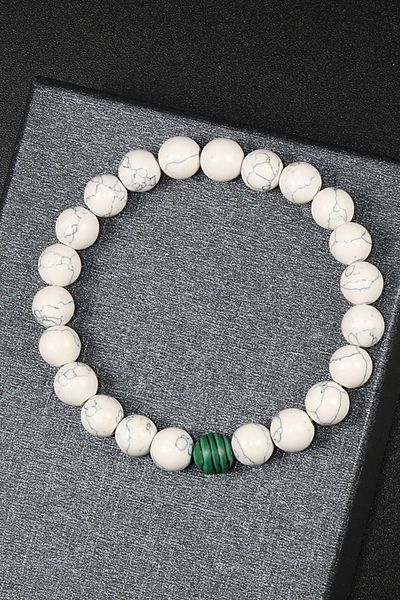 Kusakli White Howlite Natural Stone Women's Bracelet with Green Malahite Stones