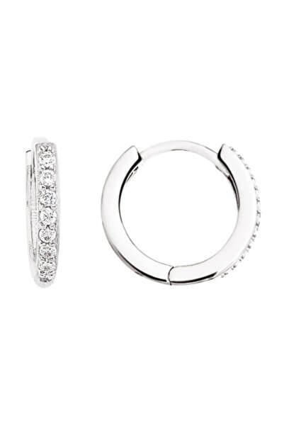 Altın Sepeti Beyaz Altın Küçük Taşlı Halka Küpe