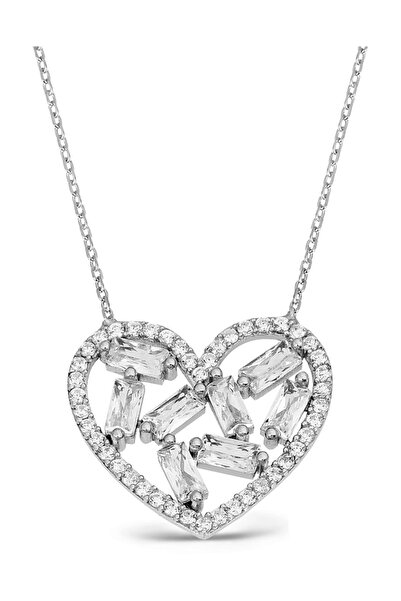 Argentum Concept 925 Ayar Gümüş Baget Taşlı Kalp Kolye