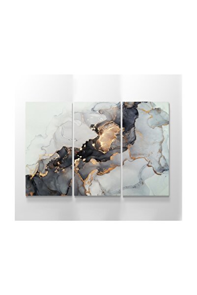Meteor Galeri Gri Siyah Altın Renklerinde Desenli Kanvas Tablo En 120cm X Boy...