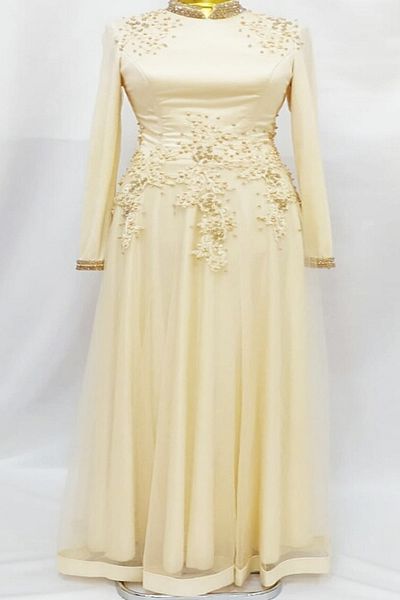 hanefix Women's Ecru Tesseture Evening Dress